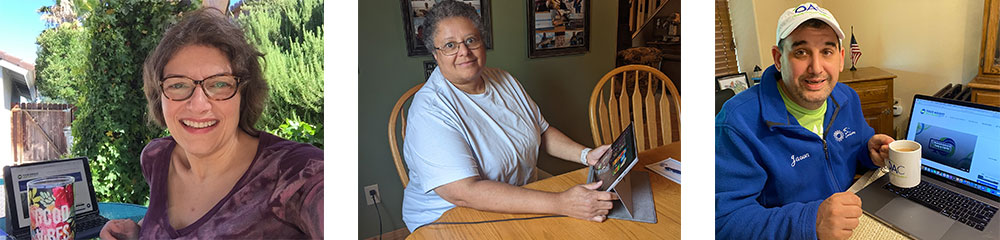 photos of meeting attendees in front of their computers